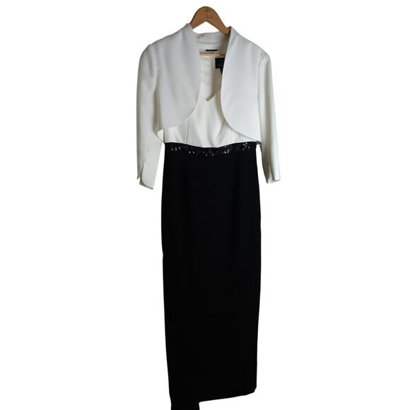 Adrianna Papell Dresses & Skirts - Adriana Papell Formal Sleeveless Dress And Cape 12 Satin Black/White V-Neck